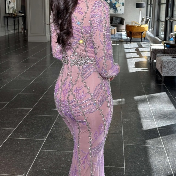 Iyza Belaar Beaded Sequin Embroidered Hand Beaded Gown Dress Purple Size 8 - Picture 9 of 10